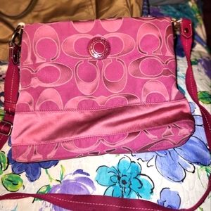 Authentic Coach Signature Raspberry  body messenger bag